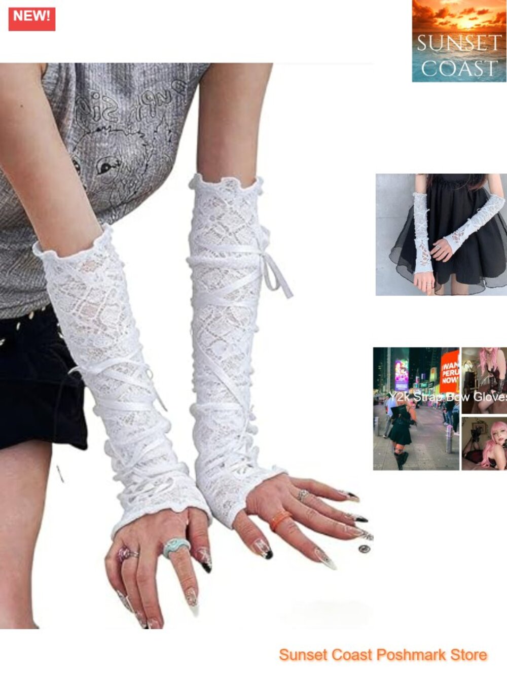 Lace Fingerless Gloves Long Mesh Gothic Y2K Tulle Ballet Tie-Up Gloves